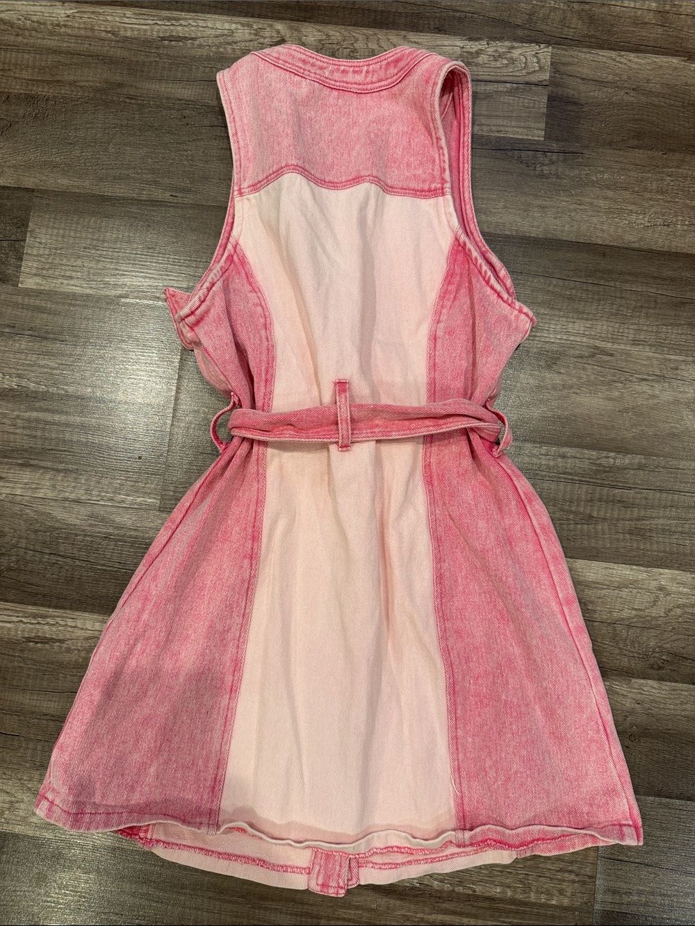 ENTRO Pink Button-Front Denim Dress with Belt - Picture 5 of 5
